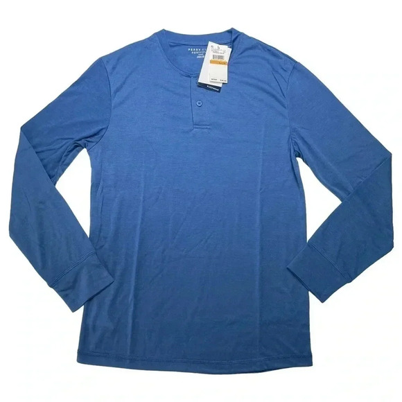 Perry Ellis 1/4 Button Blue Long Sleeve Mens Sleepwear Shirt Size Small - Picture 3 of 11